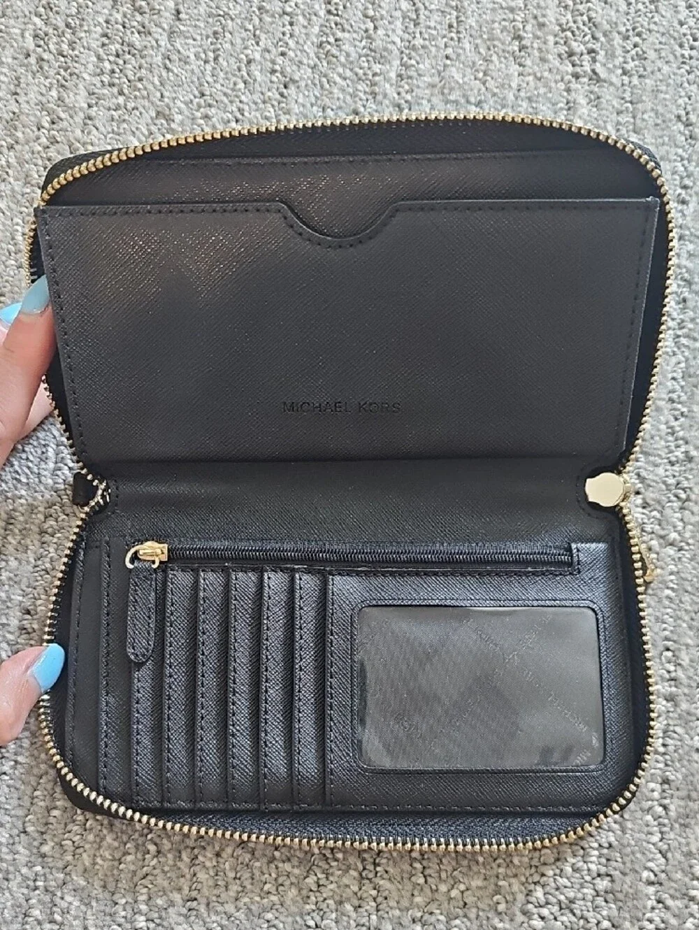 Michael Kors Black Saffiano Leather Wristlet Wallet with Gold Hardware